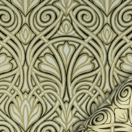 papier italien imprimé de motifsde style renaissance doré souligné de noir sur fond ivoire