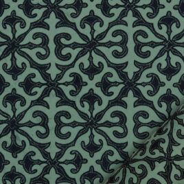 papier pour le cartonnage imprimé de motifs géométriques de style baroque de couleur bleu marine sur fond turqoise
