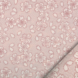 papier pour le cartonnage nommé hanami imprimé de fleurs de cerisier stylisées rouge sur fond crème