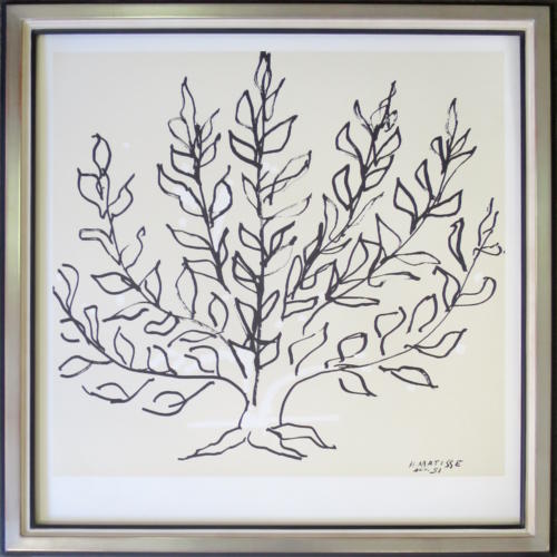 atelier des 4 coins - arbre monochrome de Matisse avec coins bouchés argenté, filet noir